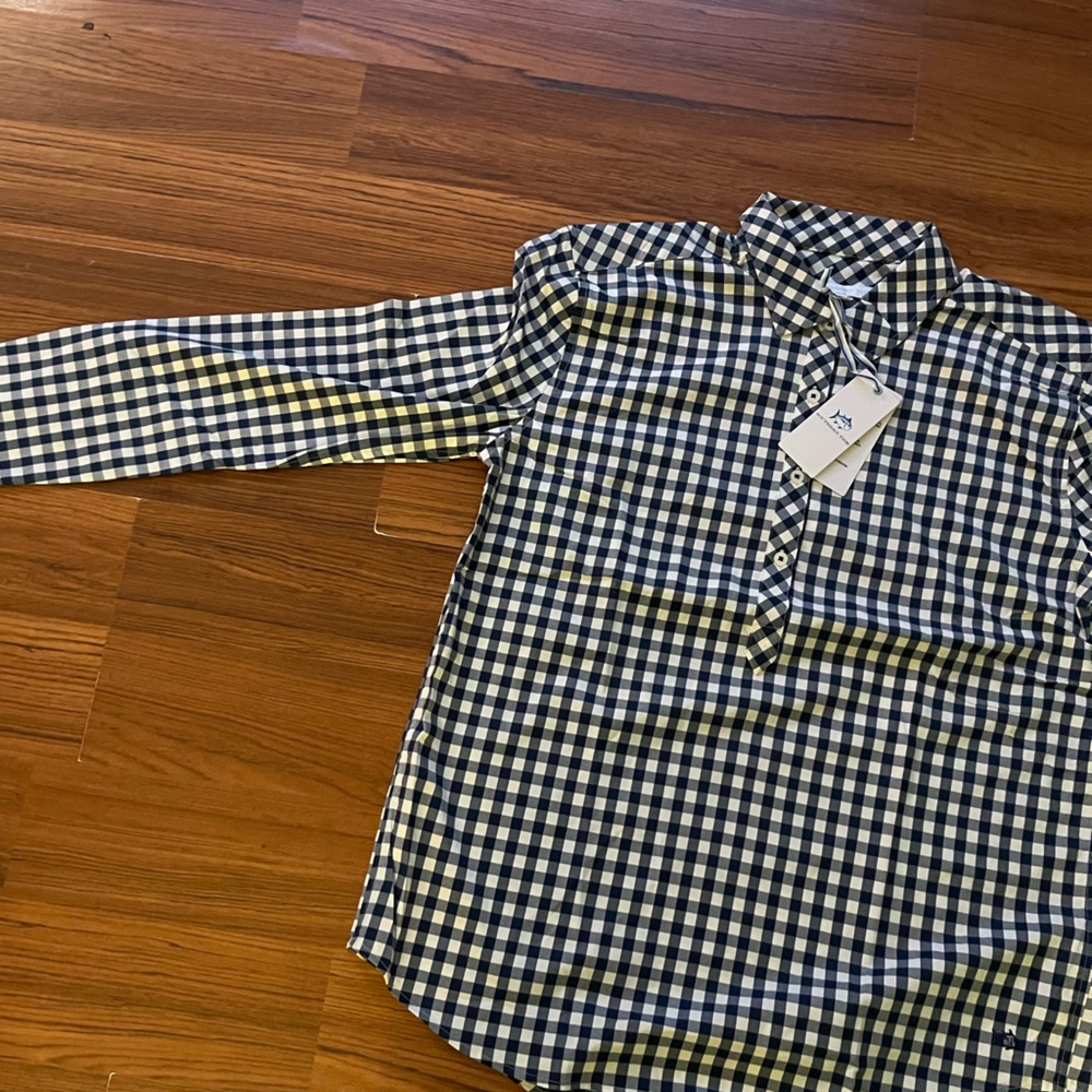 Southern Tide Hadley Gameday Gingham Long Sleeve Shirt in Yacht Blue - Picture 4 of 8